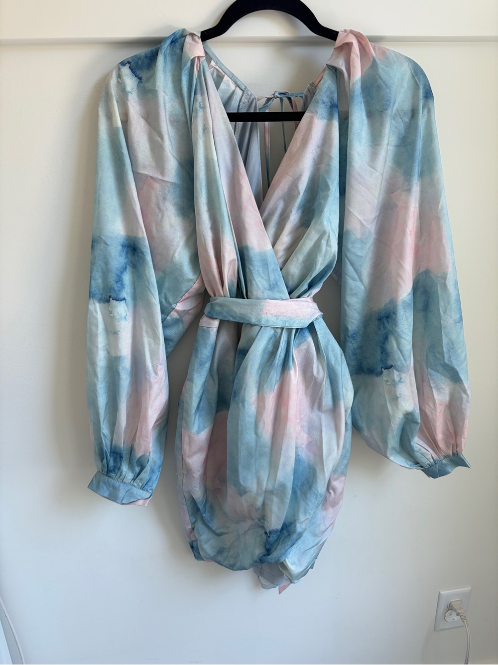 Mulla Watercolor Wrap Dress in Pastel Blue and Pink